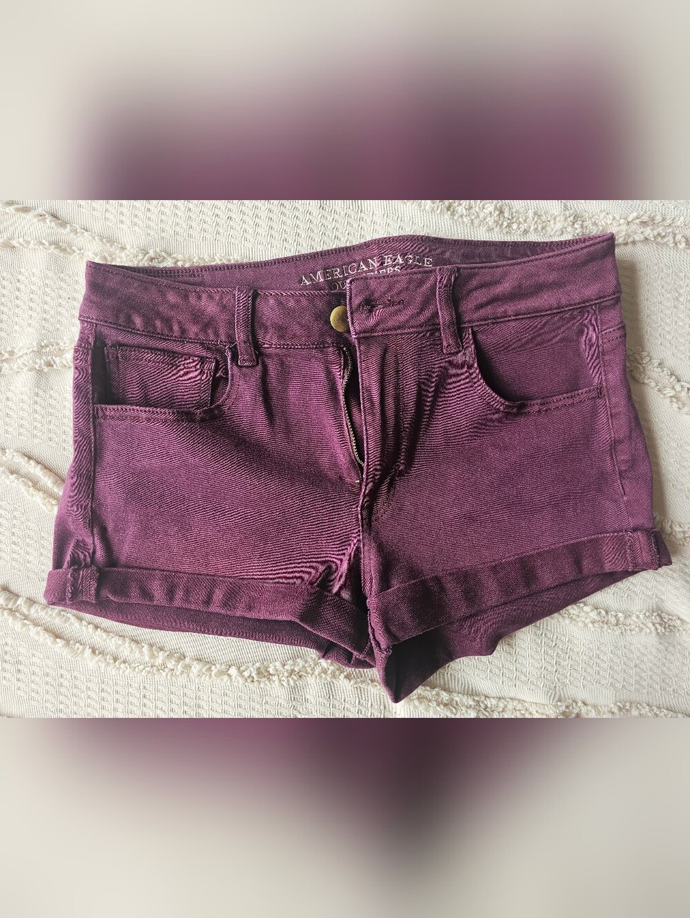 American Eagle Outfitters Plum High-Rise Super Stretch Denim Shorts